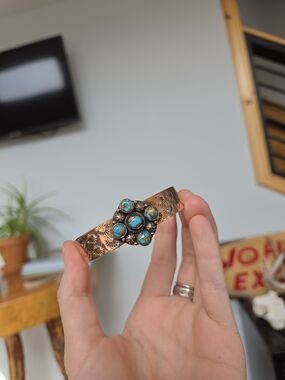 Turquoise Stone Copper Cuff Bracelet - Handmade Boho Style